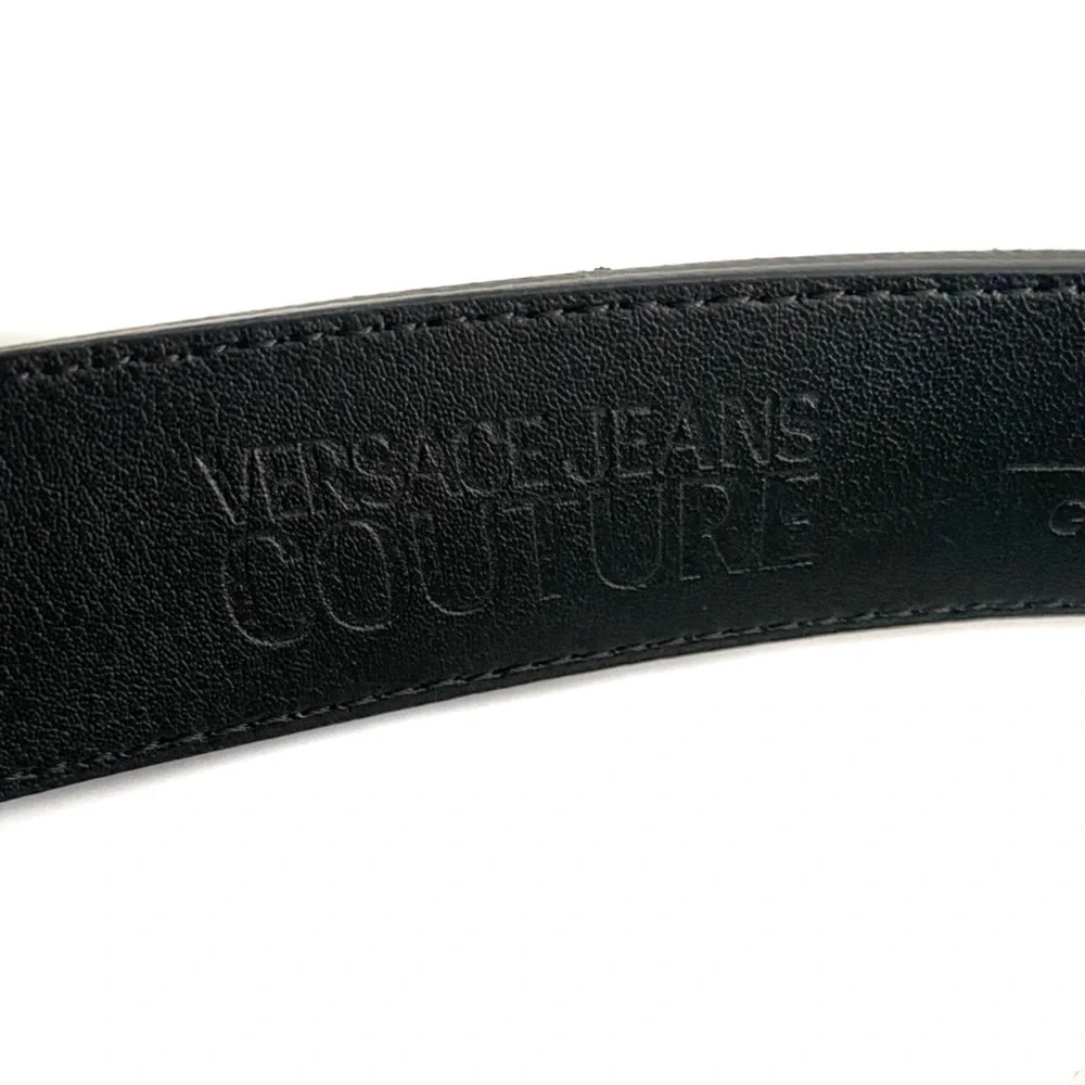 VERSACE JEANS COUTURE Black Gold Buckle Signature Print Leather Belt NWT